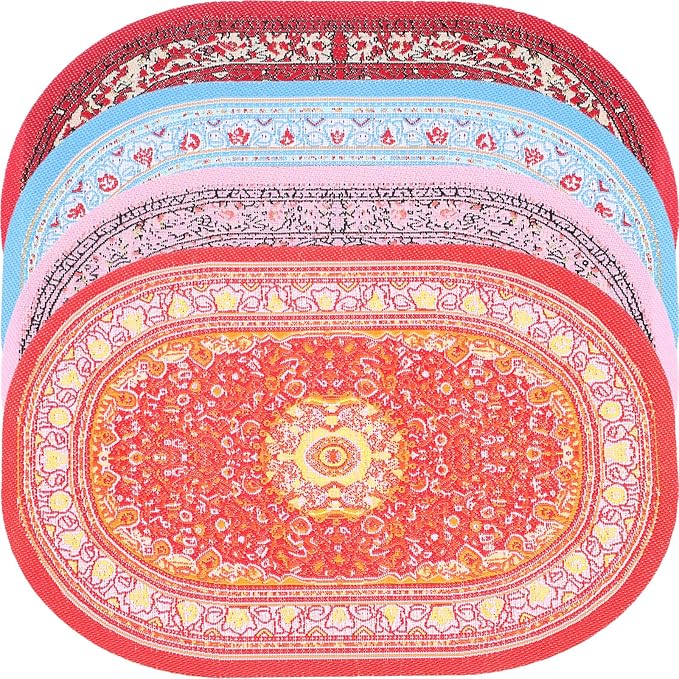 LOGOFUN 8PCS Miniature Carpet Doll House 1:12 Scale Mini Turkish Rugs Tiny Vintage Woven Oval Carpet for Micro Scene Furniture Accessories