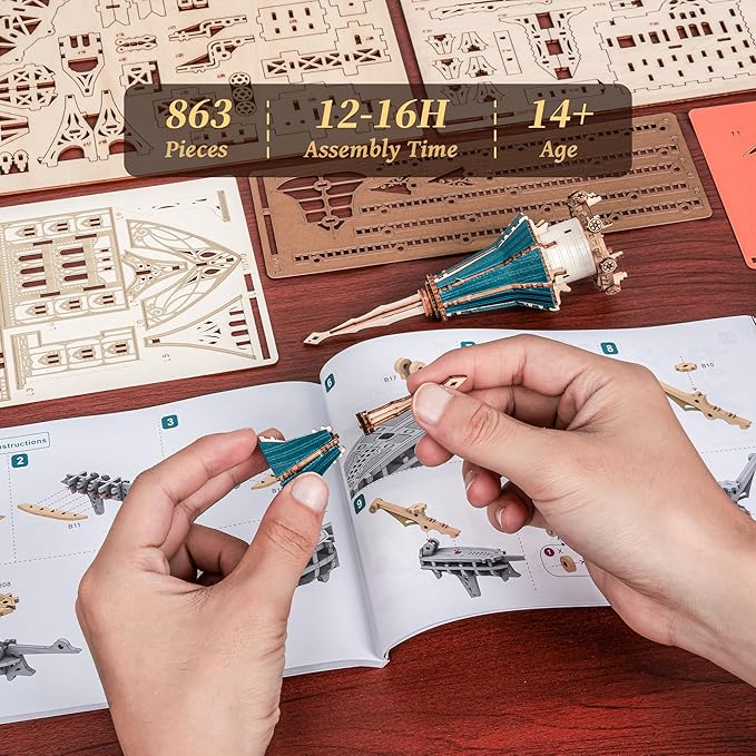 3D Wooden Puzzle Steam Castle Model – Steampunk Baroque Floating Castle DIY Building Kit