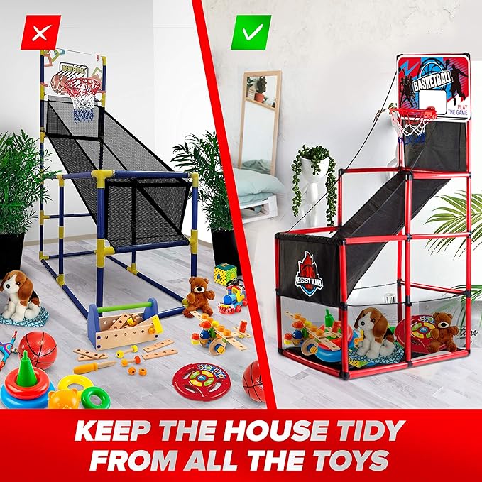 BESTKID BALL Kids Basketball Hoop Single Shot System Arcade Game Set: Indoor & Outdoor Sports Toys for Boys & Girls, Includes Ball, Ideal Party Gifts for Little Athletes Ages 3-9.