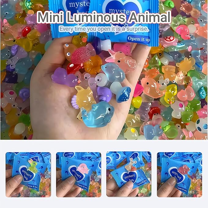 Resin Animals Mystery Bags，Mini Glow in The Dark Animal Resin Models， Design Animal Miniatures for Outdoor Decor Dollhouse Fairy Garden Accessories (100)