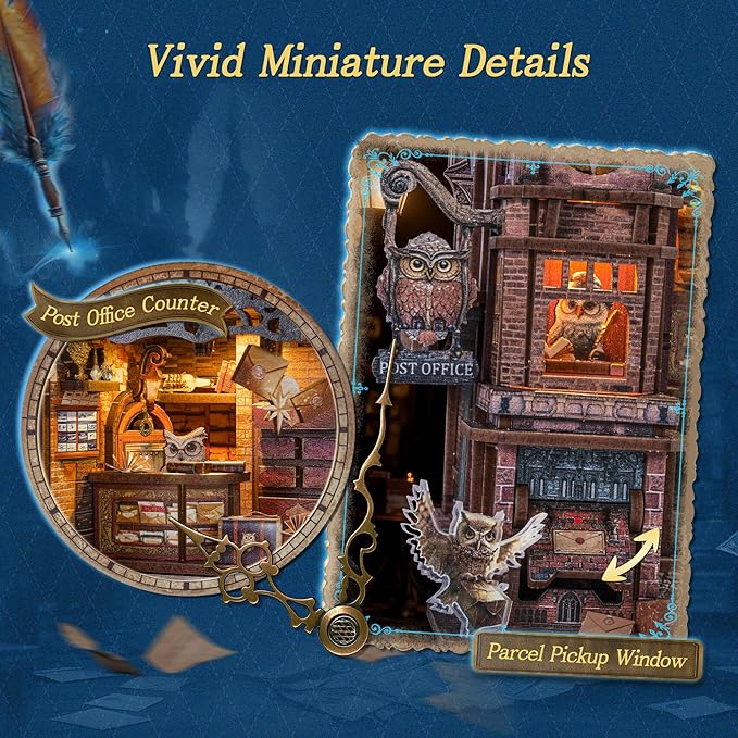 LED 3D Wood Puzzle Owl Post Office, Dynamic Model with Mechanical Gears, DIY Miniature Kit with Music and LED Lights, Home Décor Gift for Adults and Teens