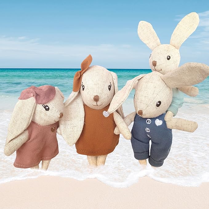SPEEDY MONKEY Rabbit Family Set – Miniature Bunny Figures with Parents & 2 Baby Rabbits – Pretend Play Doll House Family for Kids, Toddlers, Girls – Cute Dollhouse Decor Toy