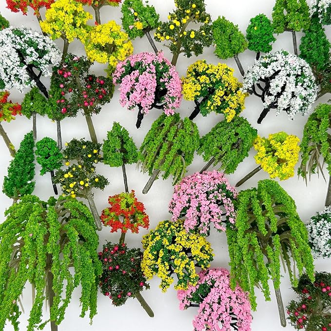 Cayway 65 PCS Model Trees Mixed Model Tree, Diorama Tree Fake Miniature Trees Model Scenery Supplies for DIY Projects Landscape Fairy Garden