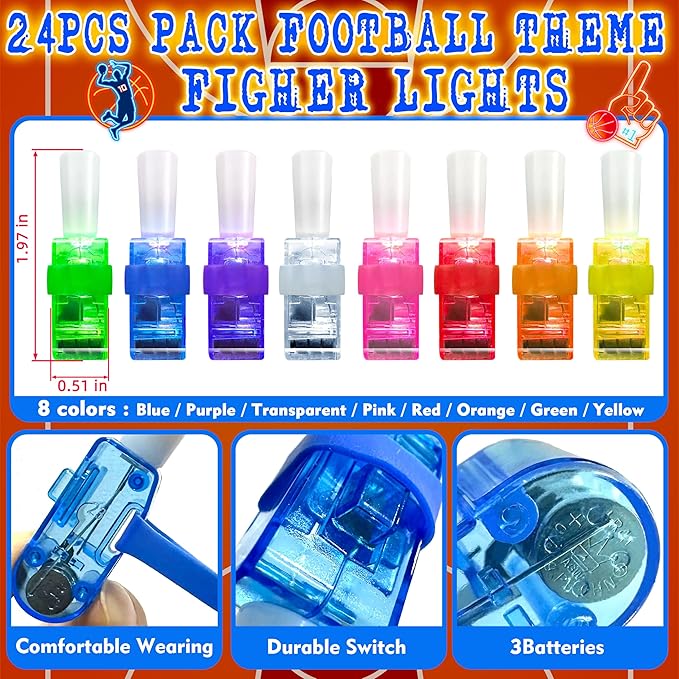24PCS Video Game Party Favors LED Finger Lights, Glow in the Dark Light Up Toys Gifts Bulk for Kids Boys Girls Birthday Goodie Bags Stuffers Party Decorations (Game) (Basketball)