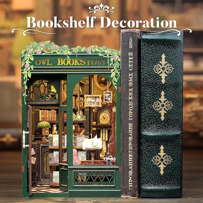 CUTEBEE Book Nook Kit - DIY Miniature House Dollhouse Kit for Adults, Booknook Tiny House Bookshelf Decor 3D Wooden Puzzle, Gifts for Family and Friends (Owl Bookstore)
