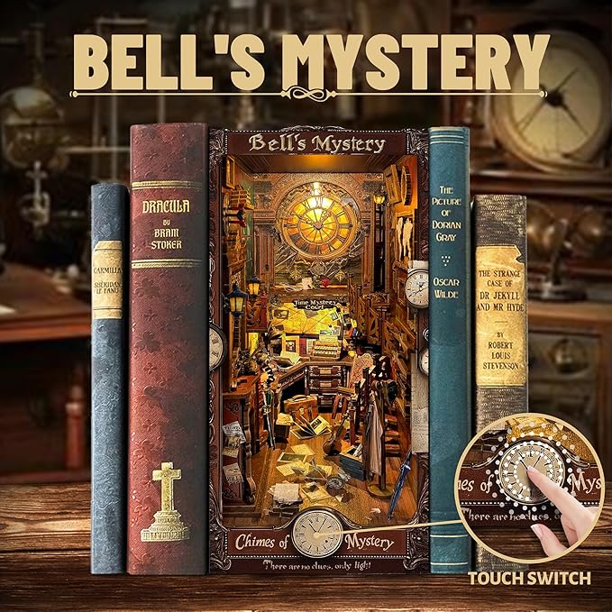 Book Nook Kit Miniature Booknook Kit Decorative Bookend Bookshelf 3D Wooden Puzzle Dollhouse Gifts for Adults Teens - Bell's Mystery (SQ-42)