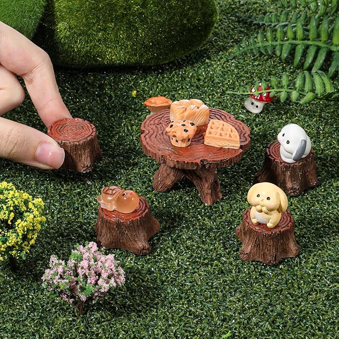 5Pcs Fairy Garden Accessories Miniature Table and Chairs Set Micro Landscape Decoration Mini Resin Village Furniture Ornaments Kit for DIY Craft Gift Dollhouse Succulents Home Outdoor Decoration