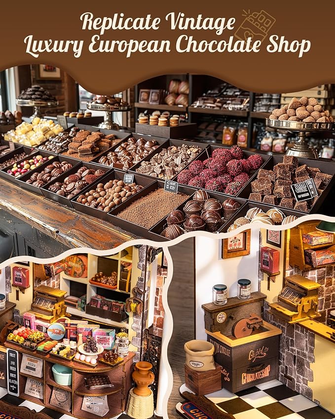 Rolife DIY Miniature House Kit Henry's Chocolate Shop, Tiny House Book Nook for Bookshelf Decor, 3D Puzzles Model Building Kits for Teens, Birthday Gifts/Craft Kits for Girls Boys (Henry's Chocolate)