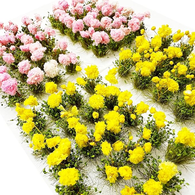 Woohome Flower Cluster Flower Vegetation Groups Grass Tufts Miniature Static Scenery for DIY Architecture Building Model Railway Train Diorama Garden Scenery Landscape Layout (Peony, Pink)