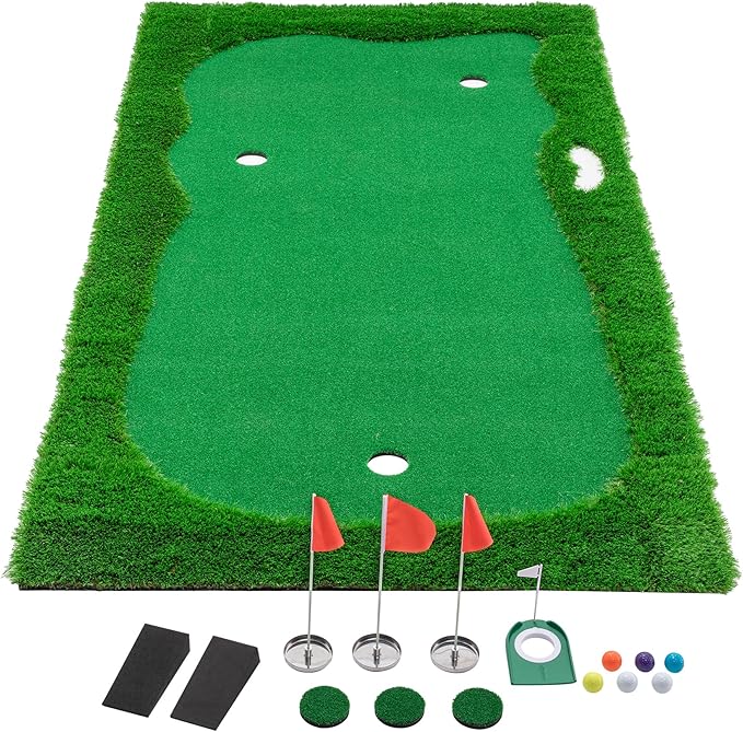 Jaxilyn Golf Putting Green Mat Professional Practice Mat with Putter,Movable Golf Cup, Slope Pad Professional Practice Mat for Outdoor/Indoor Training