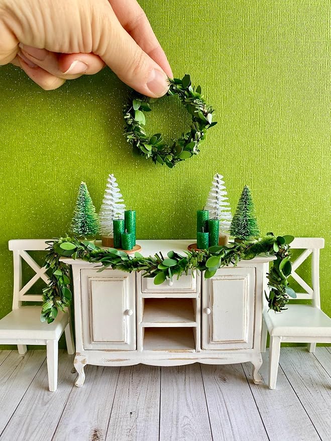 Mini Leaf Garland, Dollhouse Miniature Ivy Leaf Vine Garland, Dollhouse Mini Wreath, Miniature Christmas Garland, for Making 1:6 Scale Dollhouses Wreath, Fairy Wedding Crowns, Decor (11 foot)