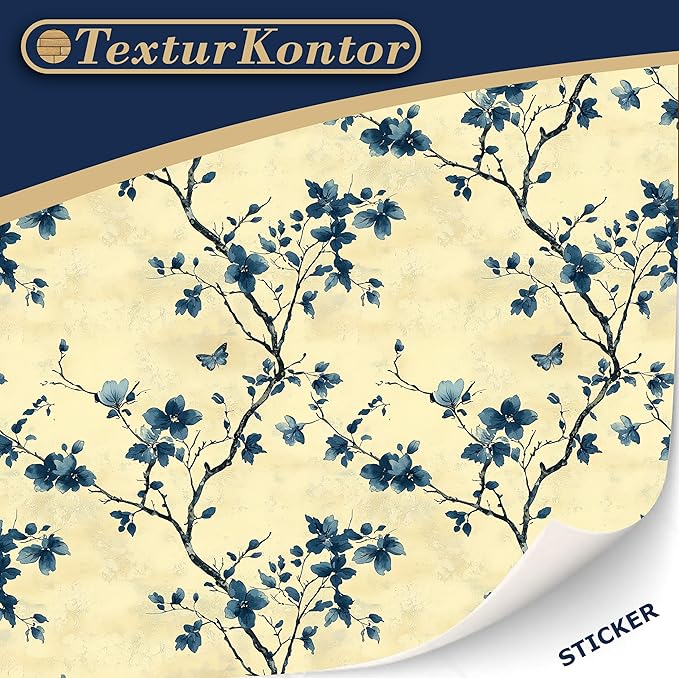 3 Sheets Self-Adhesive Wallpaper for Dollhouses - Art Deco Wallpaper (Blue Sepia Flowers) Scale 1:12