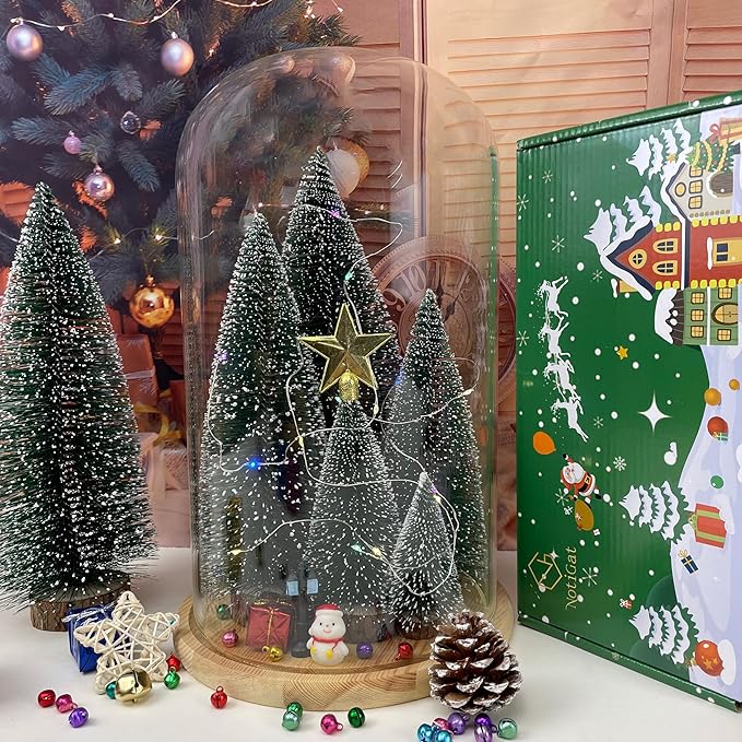 NotiGat 5pcs Small Christmas Tree Tabletop Decor mini Christmas Trees for Decoration Wooden Xmas Bottle Brush Tree Christmas for Village Holiday Party（4/6/8/10/12 inch）