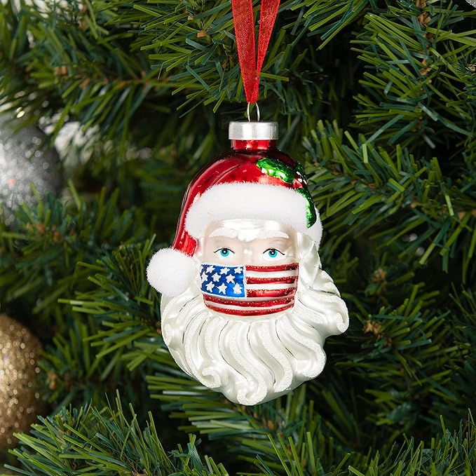 Every Day is Christmas Glass Blown Ornaments Cute Hand Made Figurines Tree Decoration, Santa American Face Mask