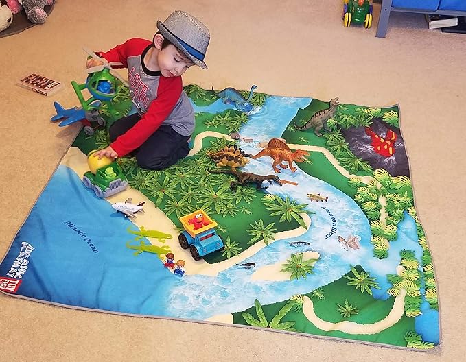 Dinosaur Play Mat, Extra Large Dinosaur Mat, Dinosaur Landscape with Volcano, Great for Kids to Create a Dino World with Dinosaur Toys, Educational, Easy to Clean, Foldable, Large Activity Mat