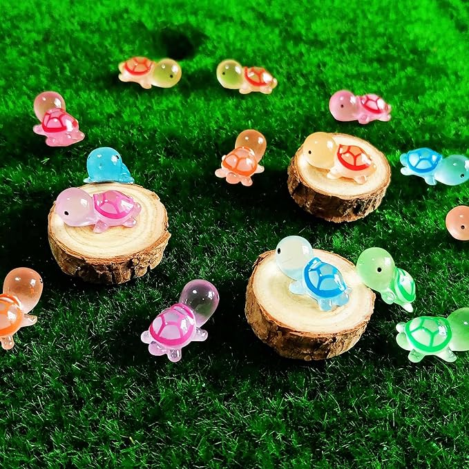 210 Pcs Luminous Mini Turtles Figurines Glow in The Dark Tiny Resin Turtles Sea Creatures Tortoise Ocean Animals for Miniature Garden Decoration