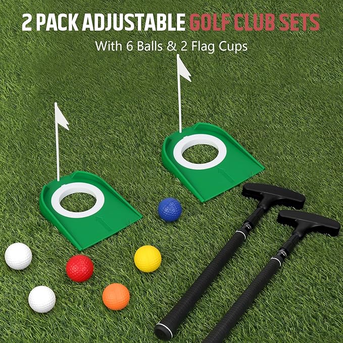 MultiOutools Golf Putters for Men and Women, 2 Pack Adjustable Golf Club Sets with 6 Balls & 2 Flag Cups, Two-Way Mini Putters Training Clubs for Children, Teenagers, Adults