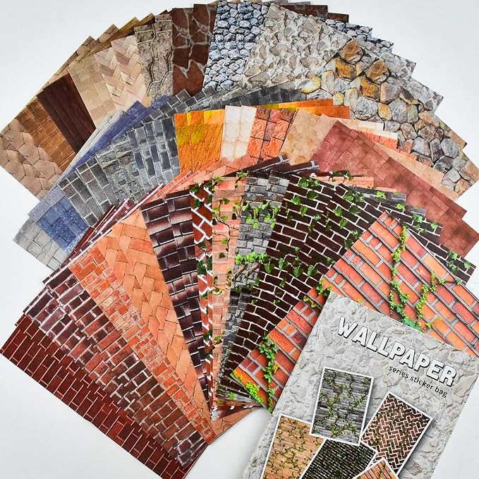 60 Sheets Self-Adhesive Dollhouse Wallpaper Flooring Aesthetic Stickers for Dollhouse Accessories Scrapbooking Journaling Junk Journal Cottagecore