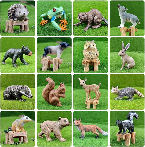 16 PCS Forest Animals Figures, Woodland Creatures Figurines, Miniature Toys Cake/Cupcake Topper Birthday Gift for Kids, Woodland Baby Shower Decorations