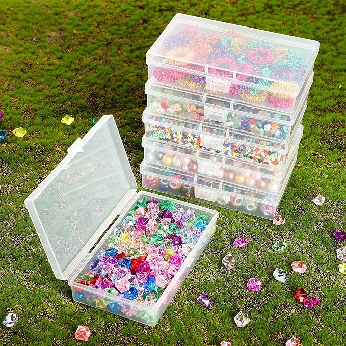 6 Pieces Mini Plastic Clear Beads Storage Containers Box for Collecting Small Items, Beads, Jewelry, Business Cards, Game Pieces, Crafts (5.2 x 3 x 1.2 Inch)