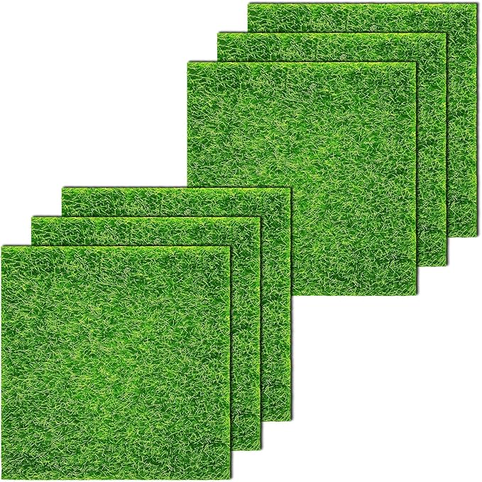 6 Pack Fairy Garden Grass 12 x 12 Inches Miniature Artificial Craft Grass for Dollhouse Ornament DIY Decoration