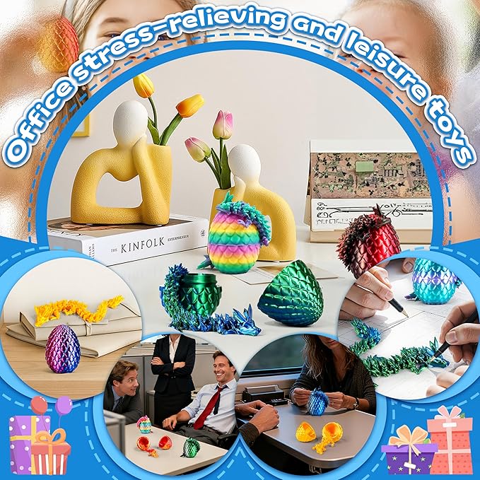 12PCS 3D Printed Dragon Toys Eggs with Dragon Inside, Christmas Stocking Stuffers for Kids, 3D Printing Toys for Kids, Fidget Toy for Adults Teens Boy Gifts Cool Stuff Christmas Fun Gifts