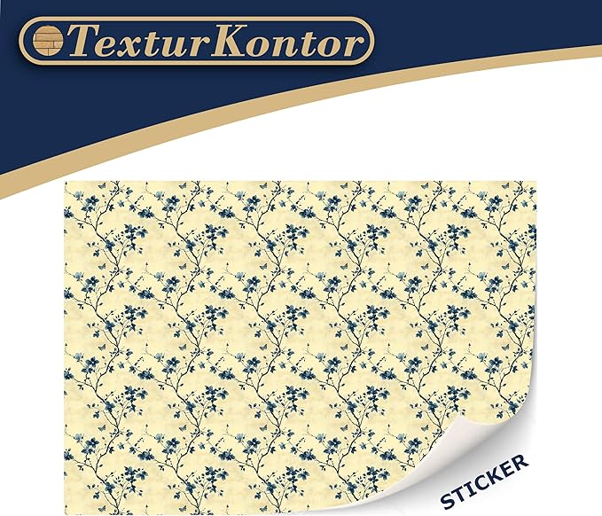 3 Sheets Self-Adhesive Wallpaper for Dollhouses - Art Deco Wallpaper (Blue Sepia Flowers) Scale 1:12