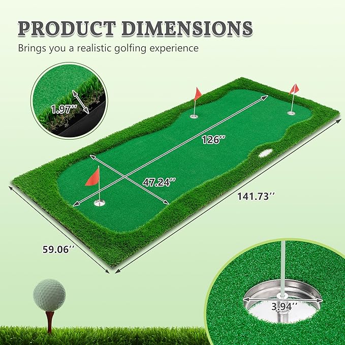 Jaxilyn Golf Putting Green Mat Professional Practice Mat with Putter,Movable Golf Cup, Slope Pad Professional Practice Mat for Outdoor/Indoor Training