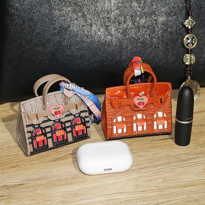 Buyborgood 2 PCS Women Mini Backpack Keychain Accessories Key Pouch Holder Coin Purse Bag Charm Wallet (Camel + Gray)