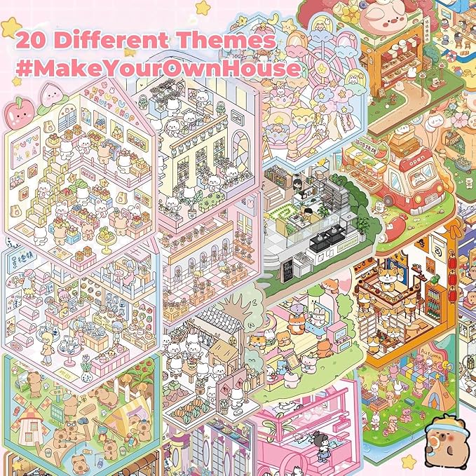 DIY 20 Sets 3D Sticker Scene Book - Stickers for Kids - Reusable Stickers - Improve Children's Imagination and Creativity - Enhance Parent-Child Relationship - Birthday Gift. (White)