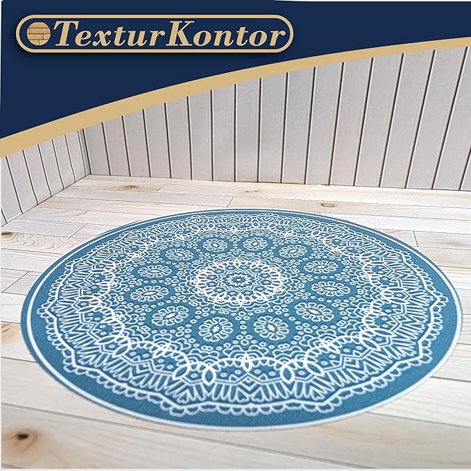 Self-Adhesive Carpet with Real Textile Structure for Dollhouses Scale 1:12 (Round Carpet Blue White 1)