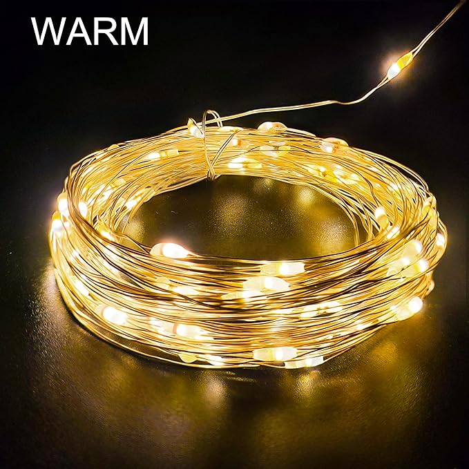 Battery Powered Silver Copper Wire LED String Lights - Remote Control, Color Changing Warm White/Multicolor, for Bedroom, Wedding, Party, Christmas Tree Decor (200LEDs)