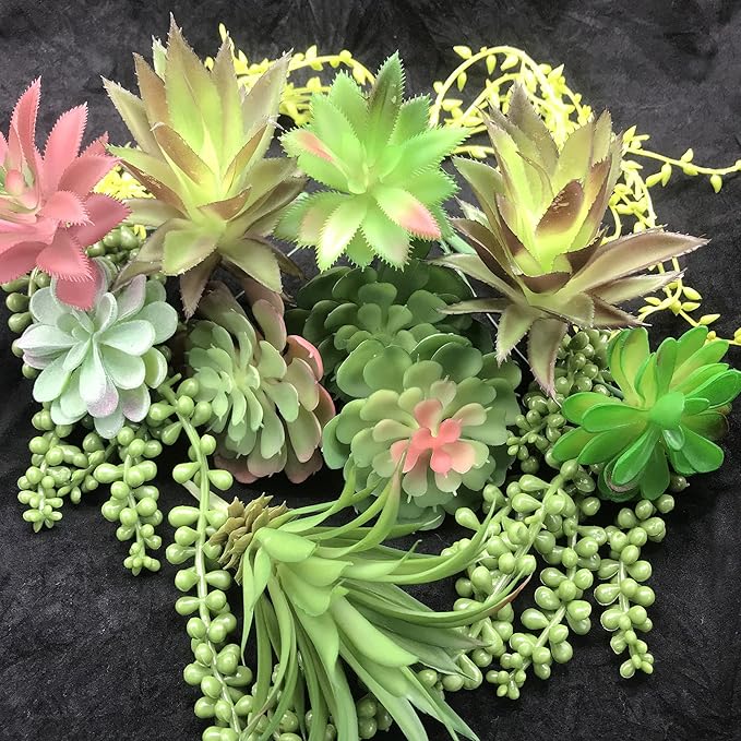 Woohome Fake Artificial Succulent Plants, 15 PCS Assorted Artificial Succulent Realistic Succulents Pick Bouquet String of Succulent Faux Succulents Floral Arrangement