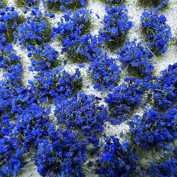Woohome 53 Pcs DIY Miniature Flower Cluster Flower Vegetation Groups Cyan Static Grass Tufts for Train Landscape Railroad Scenery Sand Military Layout Model Miniature Bases and Dioramas
