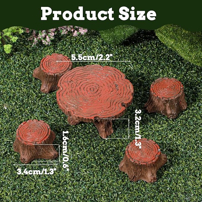 5Pcs Fairy Garden Accessories Miniature Table and Chairs Set Micro Landscape Decoration Mini Resin Village Furniture Ornaments Kit for DIY Craft Gift Dollhouse Succulents Home Outdoor Decoration
