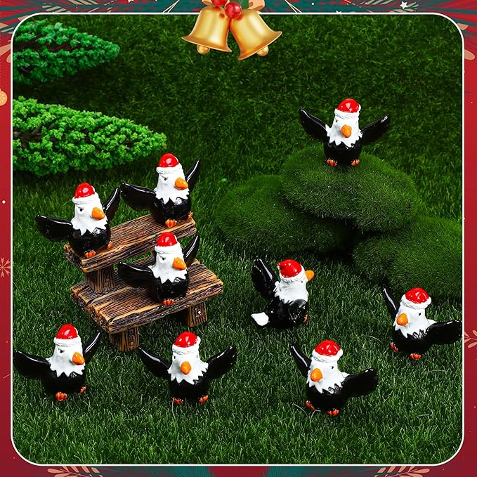 30 Pcs Christmas Mini Resin Bald Eagle, Miniature Patriotic Bald Eagle Bird Figurines, Bald Eagle Garden Statue, Christmas Xmas Ornaments for Landscape Dollhouse Garden