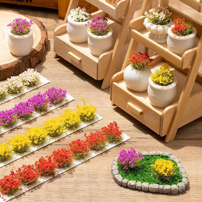 WDAHDHP Miniature Colorful Cluster Flower, 70Pcs Vegetation Groups Static Grass Tufts for DIY Craft Train Landscape Railroad Scenery Sand Military Layout Model Miniature Bases and Dioramas