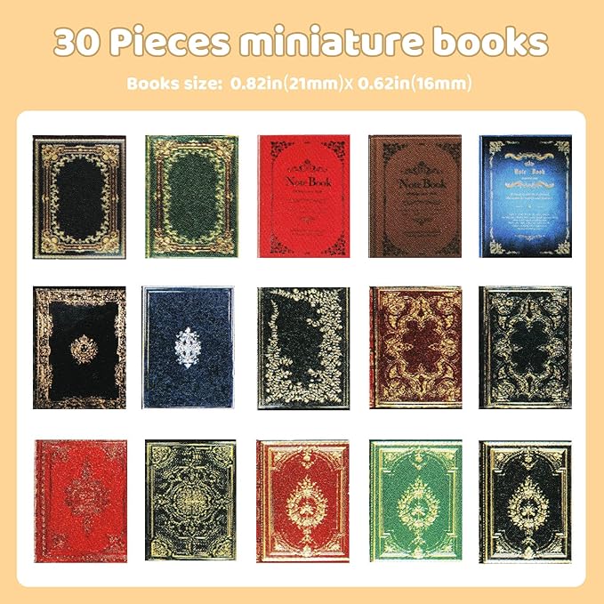 30 Pieces 1:12 Scale Miniatures Dollhouse Books Assorted Timeless Miniatures Books Mini Dollhouse Model Accessories Toy Supplies for Boys Girls Doll Houses(Vintage Style)