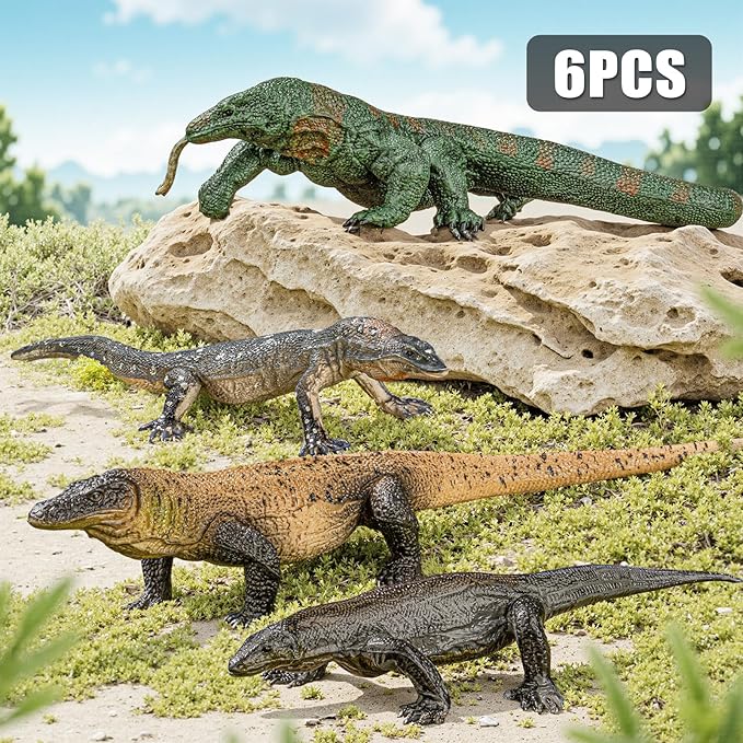 4PCS Komodo Dragon Lizard Animal Figurines Toys,Realistic Plastic Lizard Toys Realistic Reptile Figures, Educational Toy for Boys,Girls, and Kids