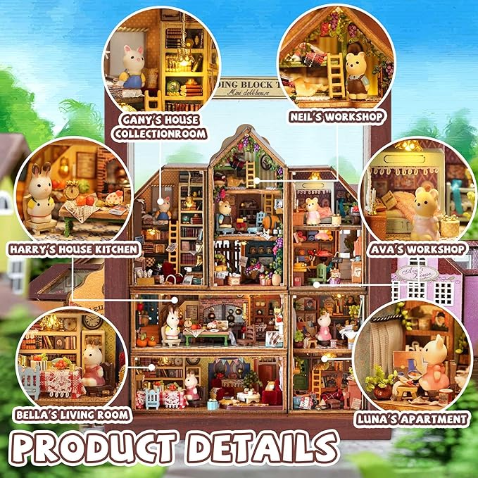 Kisoy Romantic and Cute Dollhouse Miniature DIY House Kit Creative Room Perfect DIY Gift for Friends, Lovers and Families (Building Block Town-6 PCS)
