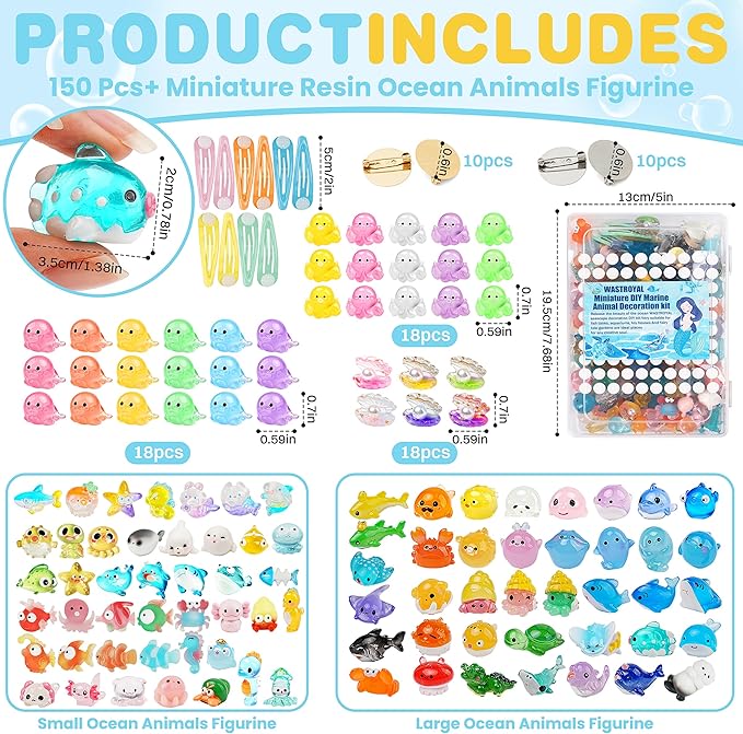 153pcs Ocean Mini Resin Animals 121 Styles Tiny Sea Animals Figurines Marine Miniature Plastic Animal Aquarium Ornaments Decorations for DIY Fish Tank Potted Micro Fairy Garden Dollhouse (Ocean)