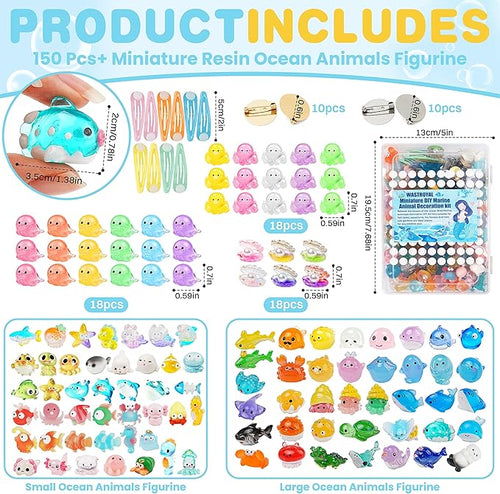 153pcs Ocean Mini Resin Animals 121 Styles Tiny Sea Animals Figurines Marine Miniature Plastic Animal Aquarium Ornaments Decorations for DIY Fish Tank Potted Micro Fairy Garden Dollhouse (Ocean)