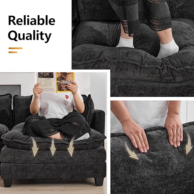 35‘’ Modern Chenille Cloud Sofa Ottoman,Rectangle Ottoman for Modular Sectional Sofa, Dark Grey