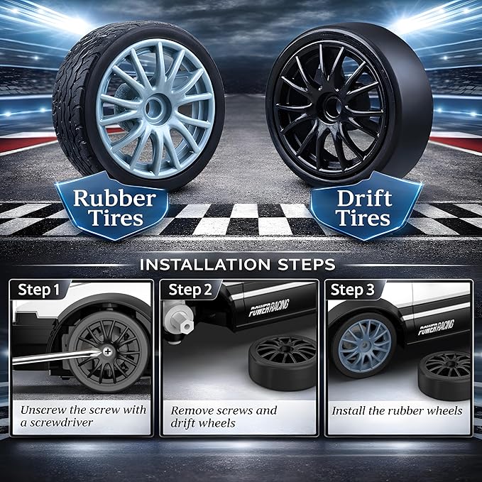 Remote Control Car RC Drift Car 2.4GHz 1:24 Scale 4WD 15KM/H High Speed Model Vehicle with LED Lights Drifting Tire Racing Sport Toy Car for Adults Boys Girls Kids Gift 2Pcs Rechargeable Batteries