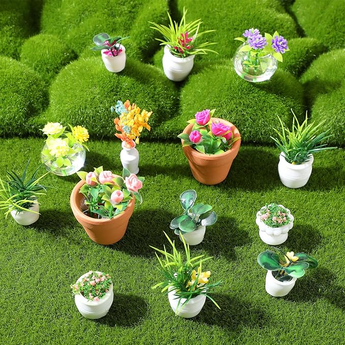 IMIKEYA Miniature Dollhouse Plant Flowers: 15pcs Mini Dollhouse Potted Plants Artificial Tiny Plants Fake Greenery Ornament Potted Plant Flower Model Micro Landscape Dollhouse Furniture Decor