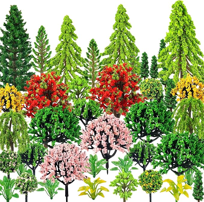 QUOZUO 38PCS Mini Model Miniature Trees, Mixed Model Colourful Trees Building Train Scenery Architecture Fake Trees for DIY Crafts, Building Model, Scenery Landscape