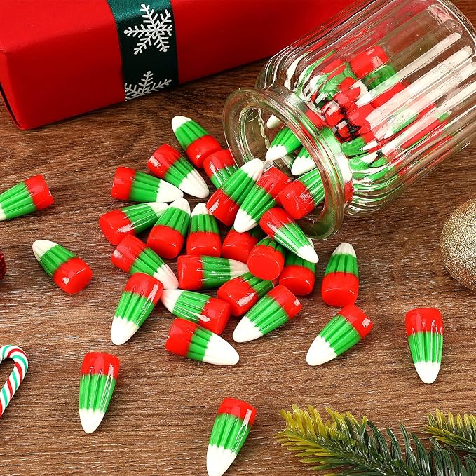 56 Pcs Fake Christmas Mini Resin Candy,Red Green Christmas Candy Corn Artificial Ornaments for Xmas DIY Crafts Party Figurines Garden Miniatures