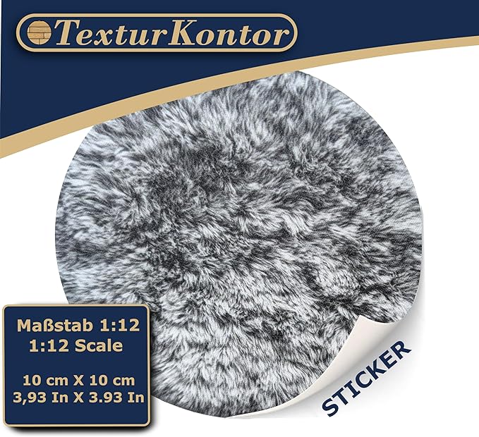 Self-Adhesive Carpet with Real Textile Structure for Dollhouses Scale 1:12 (Fluffy Carpet Round Gray)