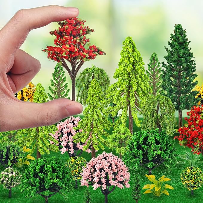 QUOZUO 38PCS Mini Model Miniature Trees, Mixed Model Colourful Trees Building Train Scenery Architecture Fake Trees for DIY Crafts, Building Model, Scenery Landscape