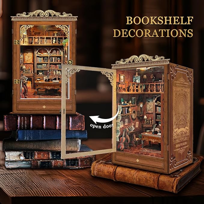 DIY Book Nook Kit for Adults and Teens,Retro Nostalgia Booknook DIY Miniature Dollhouse kit with LED Light,Mini 3D Wooden Jigsaw Bookend Decor,Gifts for Family Friends- Time Book House(SQ-47)